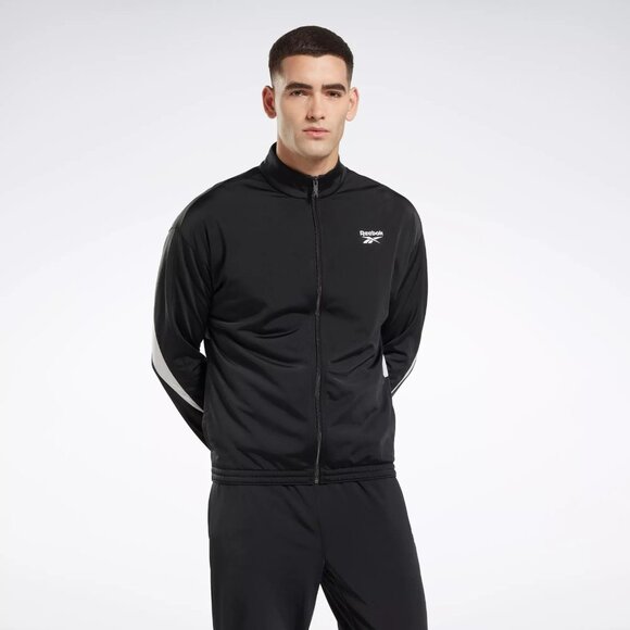 Reebok Mens Regular fit Track Jacket Coat Size M Black Solid MSRP $50 Black - Picture 2 of 7